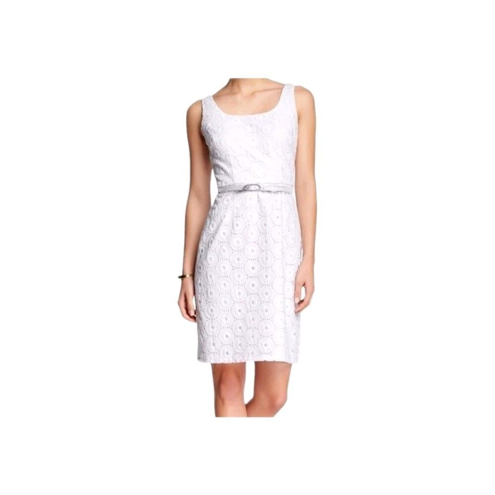 Adrianna Papell White Eyelet Sheath Dress Size 16 Missing Belt - Picture 1 of 8